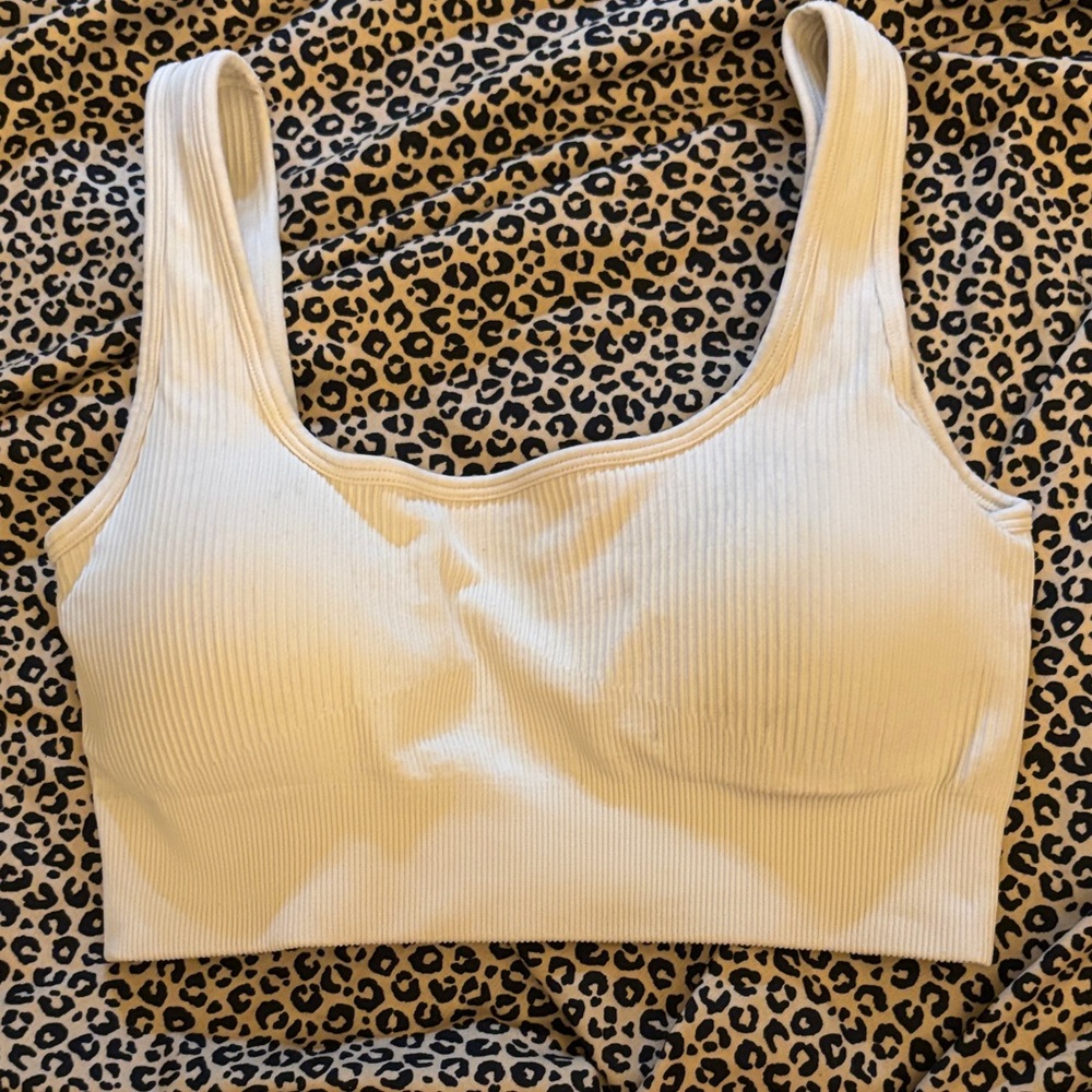 White Ribbed Sports Bra/ (nylon spandex)